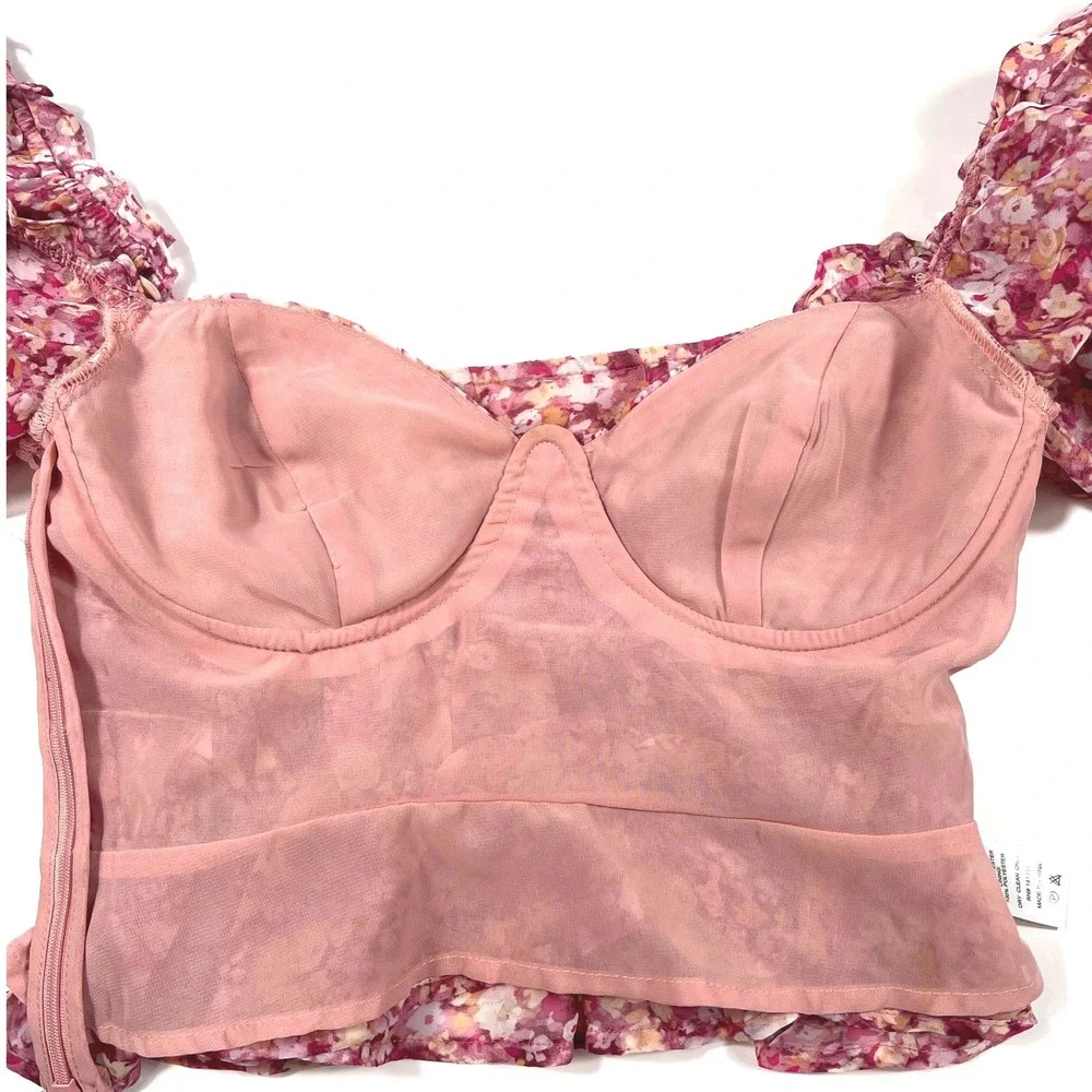 ASTR the Label Nayeli Pink Floral Print Top XS EUC Coquette Cottagecore Festival